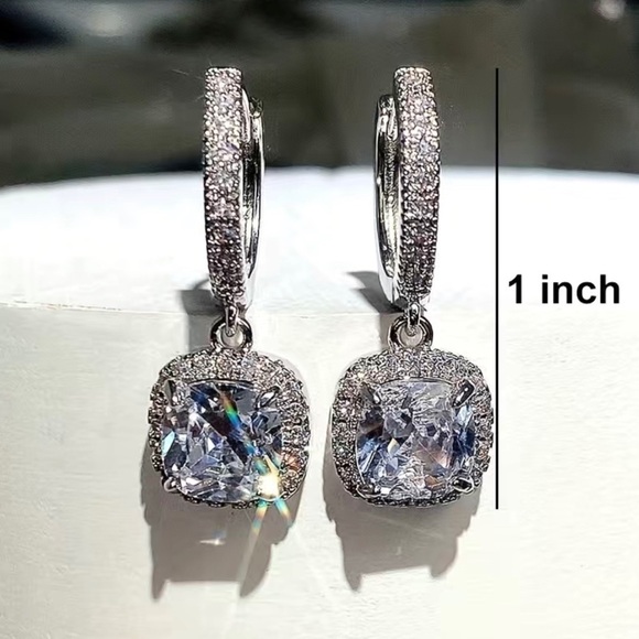 Square diamond drop dangle earrings silver plated - Picture 4 of 4
